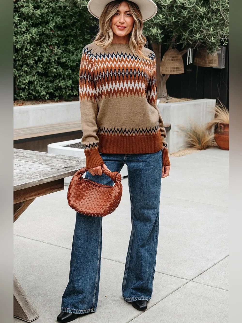 Geometric Pattern Long Sleeve Sweater